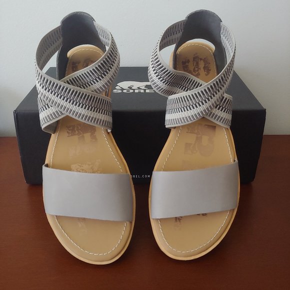 SOREL Ella Dove Leather Cross Ankle Sandals Size 9 NIB - Picture 4 of 8